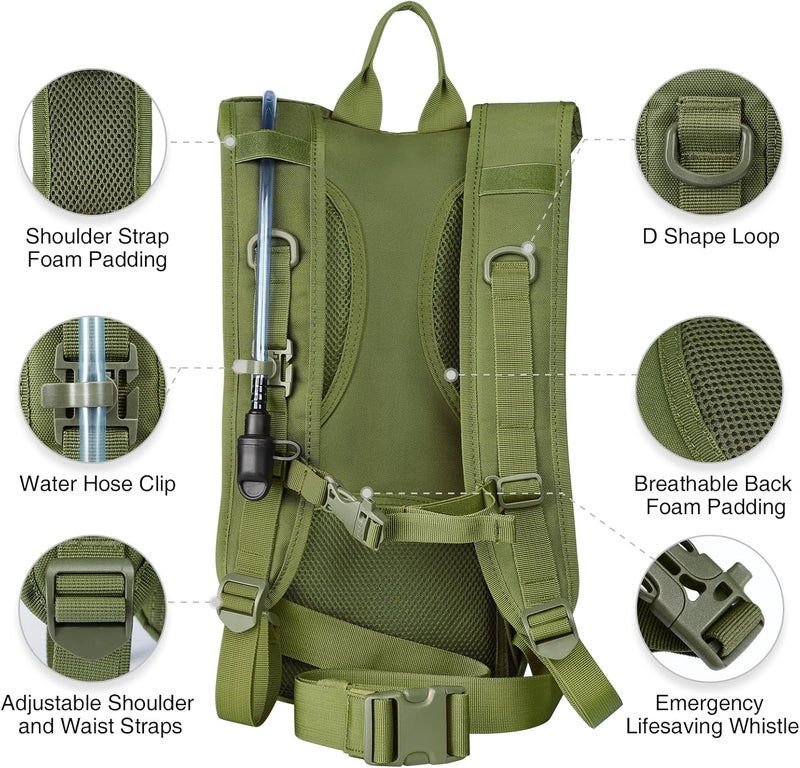 NOOLA 3L Hydration Backpack, Water Backpack with TPU Water Bladder, Tactical Hydration Pack for Men Women, Molle Water Backpack for Hiking, Biking, and Hunting - Image 3